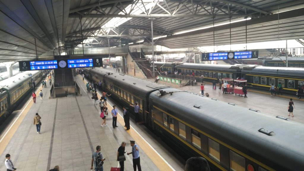 Boarding the train in Beijing