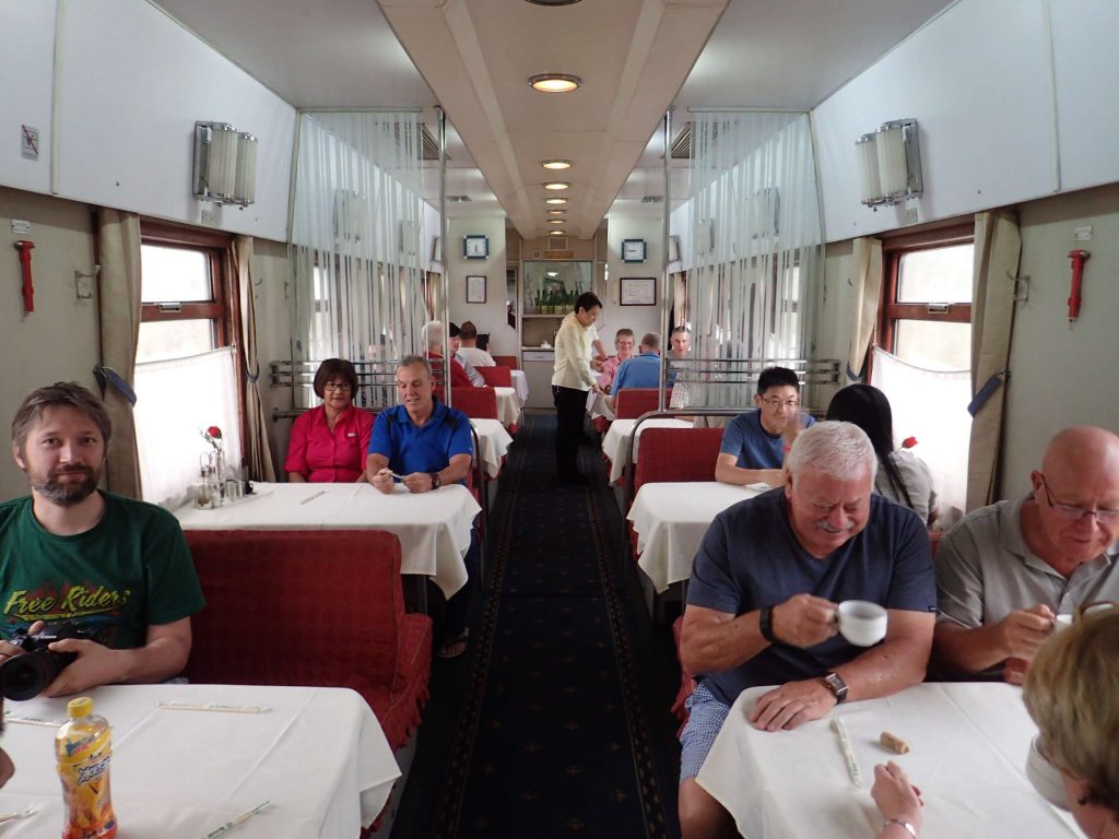 The comparatively cheery dining car – lots of Australians once again. We all got lunch and dinner meal tickets, which was a nice surprise