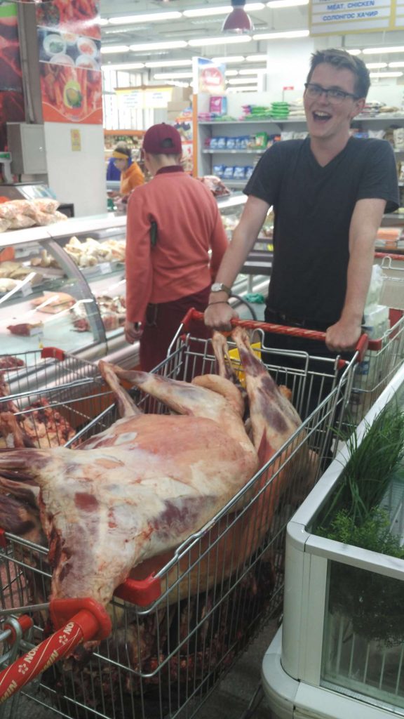 Mongolian-style groceries. This is two whole sheep (well, minus heads, skin etc…)