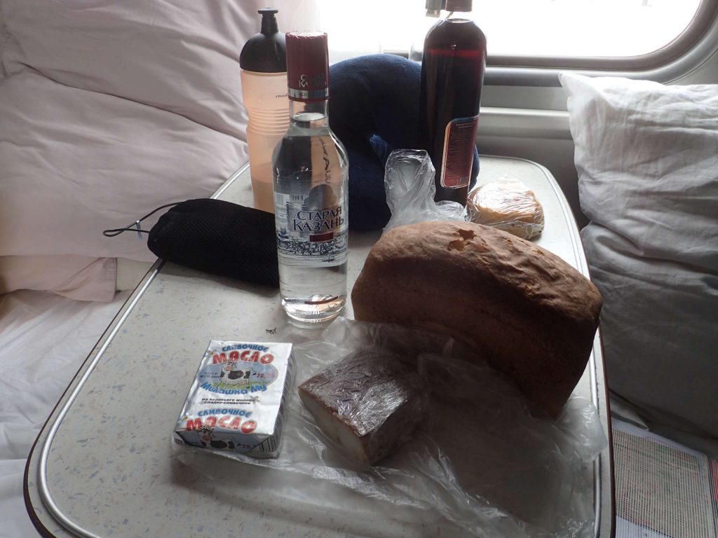 Russian staples: Bread, butter, smoked fish, and vodka