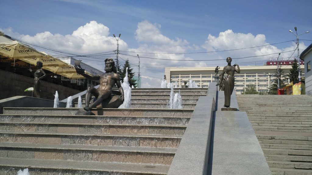 One of Krasnoyark’s many fountains. Krasnoyarsk is surrounded by the Yenisey river – these statues represent the nine rivers which feed it