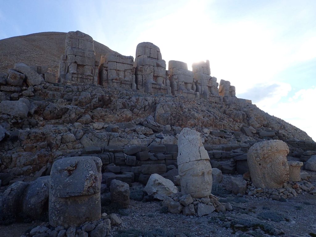 Nemrut Dagi peak. The figures are about 7 metres tall in total, the heads alone 1.5-ish metres.