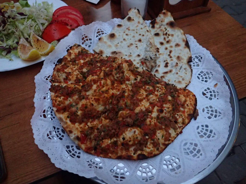 Fresh lahmacun (lah-mah-JOON) – a dish I’d been told was ‘must-try’ by all my Turkish friends. I now wholeheartedly agree with them.