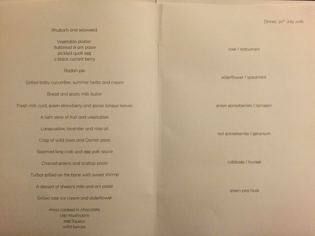 The menu for the night